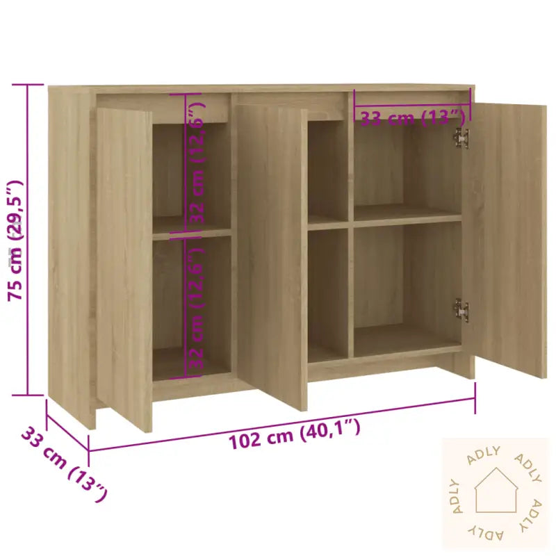 Skjenk Sonoma Eik 102X33X75 Cm Konstruert Tre