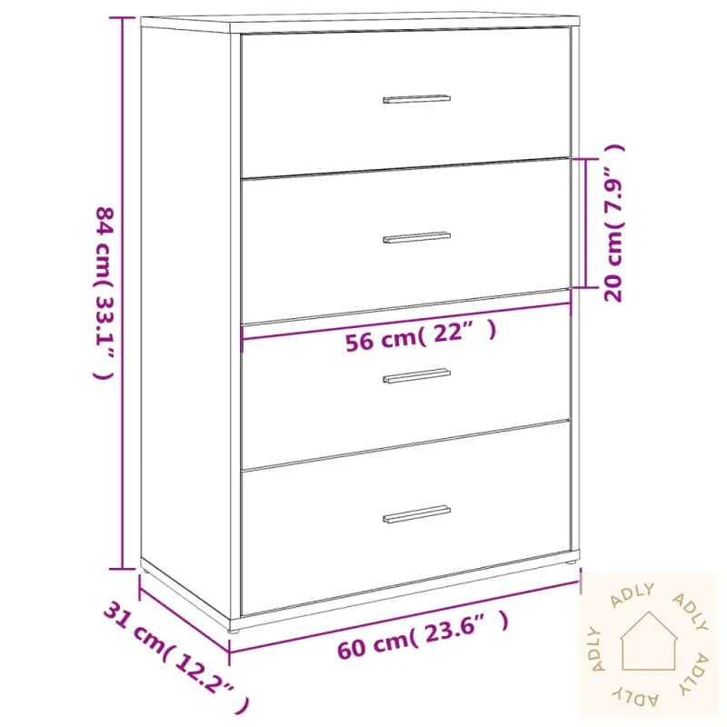 Skjenk Sonoma Eik 60X31X84 Cm Konstruert Tre