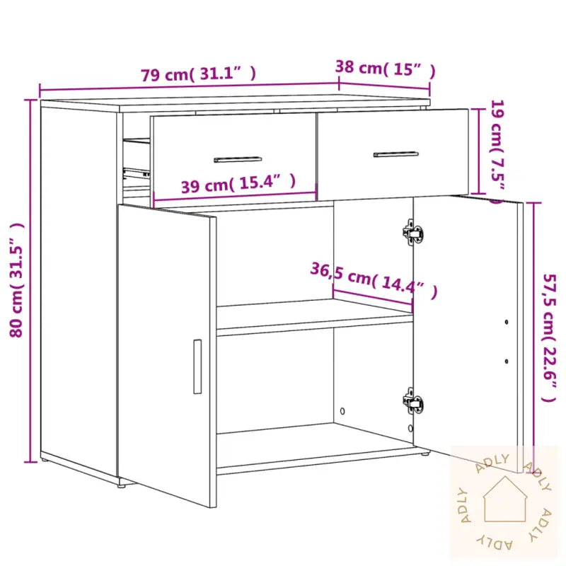 Skjenk Sonoma Eik 79X38X80 Cm Konstruert Tre