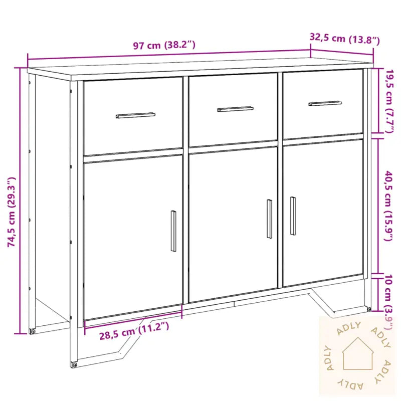 Skjenk Sonoma Eik 97X32,5X74,5 Cm Konstruert Tre