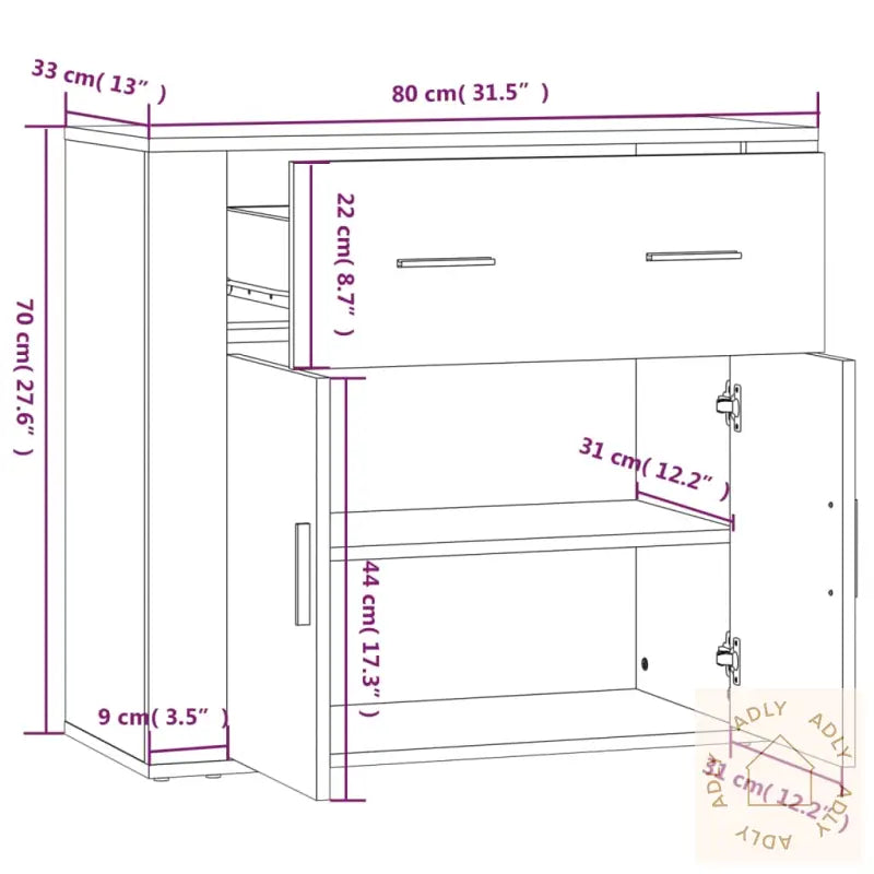 Skjenk Sonoma Eik 80X33X70 Cm Konstruert Tre