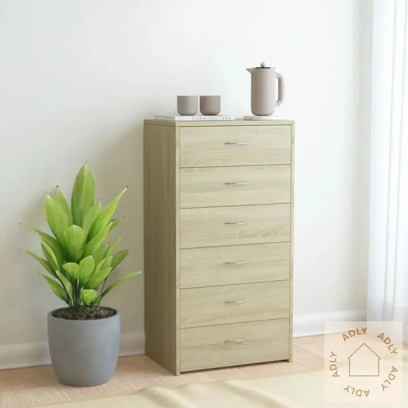 Skjenk Med 6 Skuffer Sonoma Eik 50X34X96 Cm Konstruert Tre