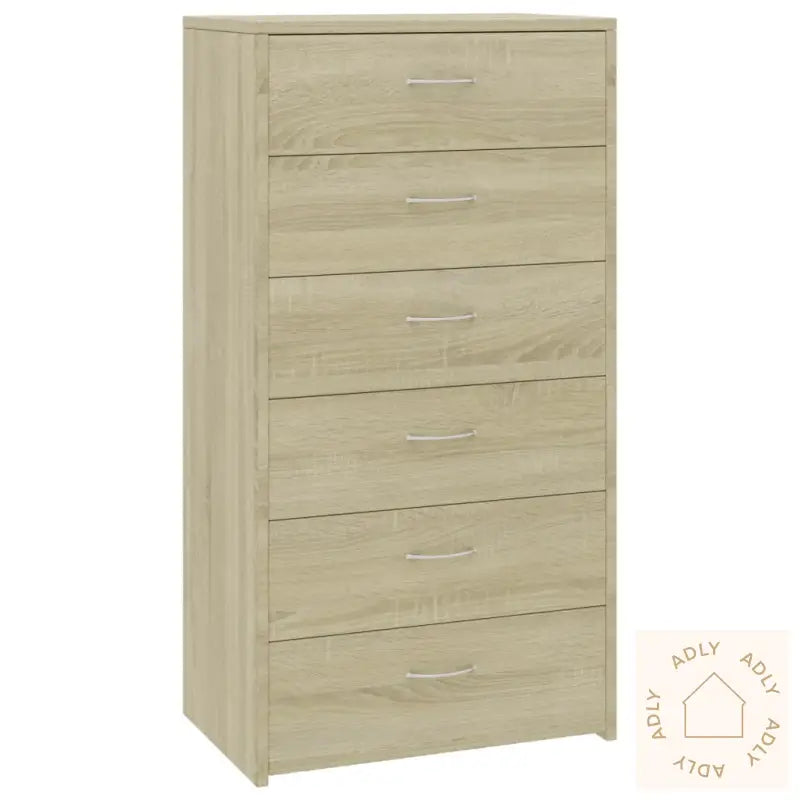 Skjenk Med 6 Skuffer Sonoma Eik 50X34X96 Cm Konstruert Tre