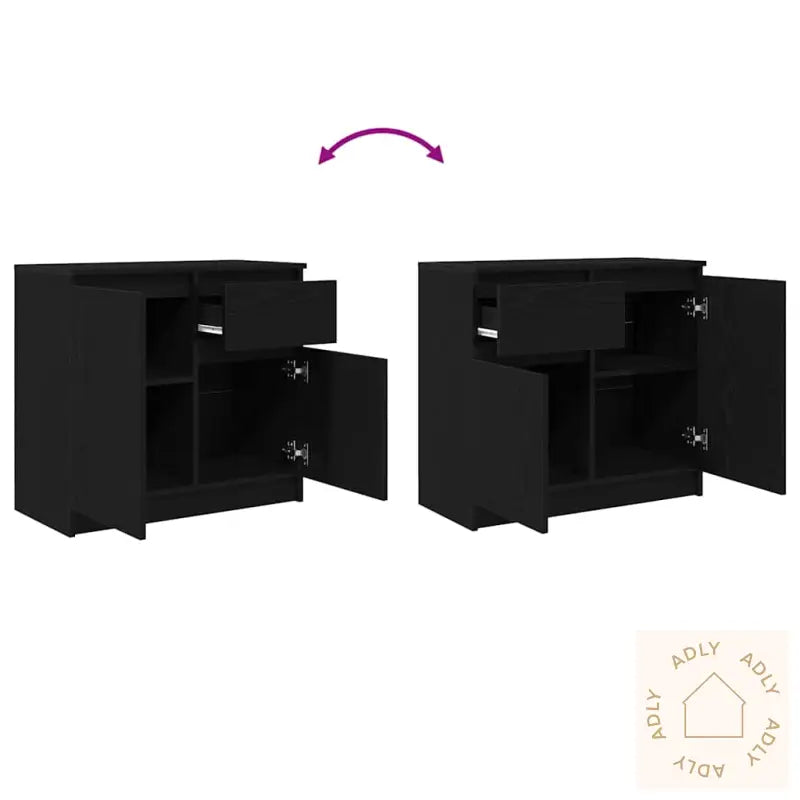 Skjenk Med Skuff Svart Eik 71X35X65 Cm Konstruert Tre