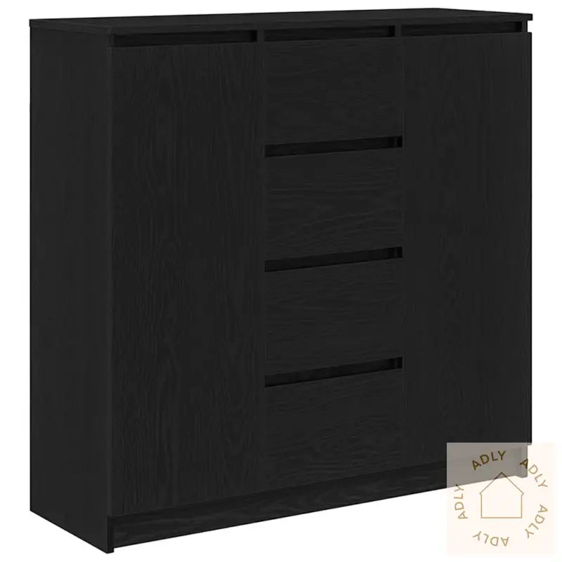 Skjenk Med Skuffer Svart Eik 100,5X35X98,5 Cm Konstruert Tre