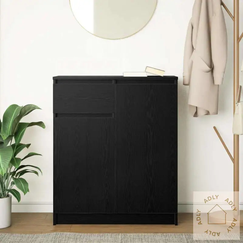 Skjenk Med Skuff Svart Eik 71X35X84 Cm Konstruert Tre