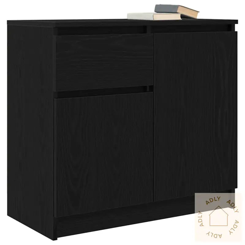 Skjenk Med Skuff Svart Eik 71X35X65 Cm Konstruert Tre