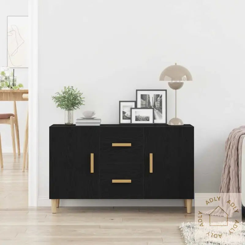 Skjenk Svart Eik 100X36X60 Cm Konstruert Tre
