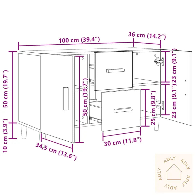 Skjenk Svart Eik 100X36X60 Cm Konstruert Tre