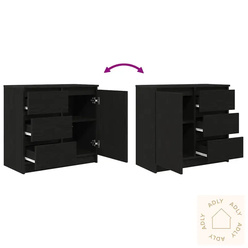 Skjenk Med Skuff Svart Eik 71X35X65 Cm Konstruert Tre