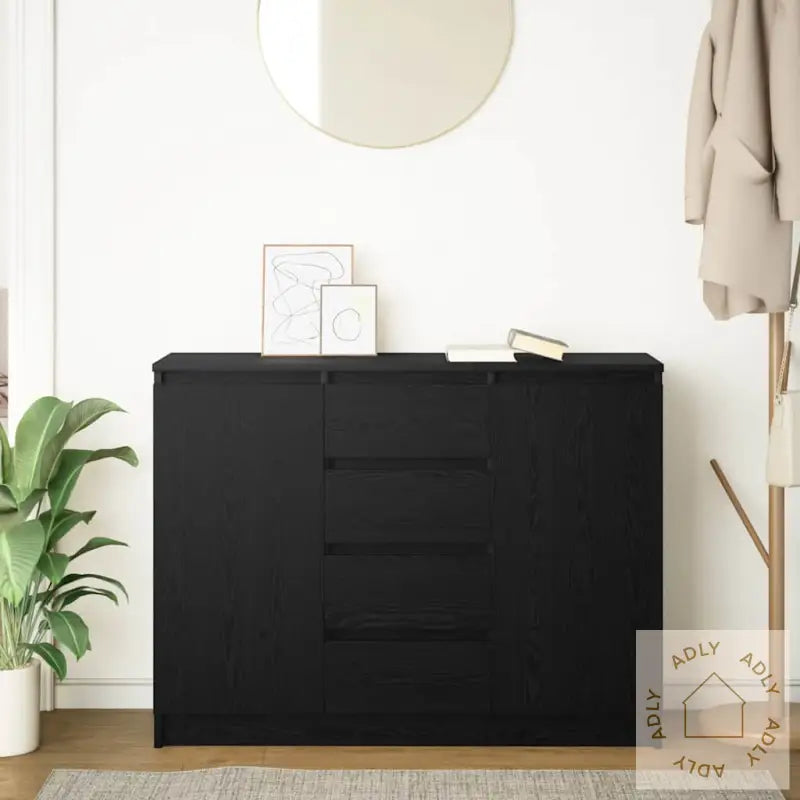 Skjenk Med Skuffer Svart Eik 100,5X35X76 Cm Konstruert Tre