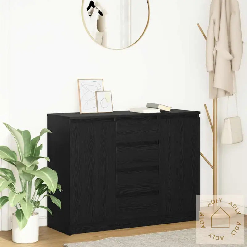 Skjenk Med Skuffer Svart Eik 100,5X35X76 Cm Konstruert Tre