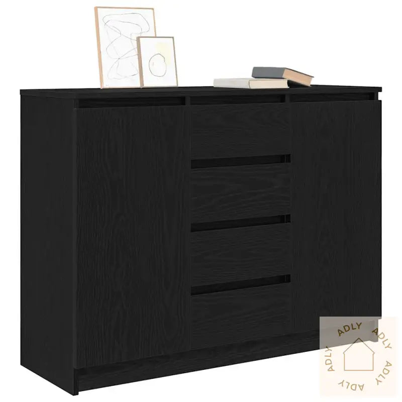 Skjenk Med Skuffer Svart Eik 100,5X35X76 Cm Konstruert Tre