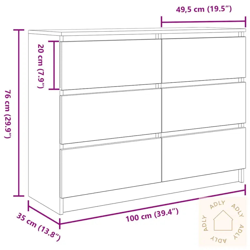 Skjenk Svart Eik 100X35X76 Cm Konstruert Tre