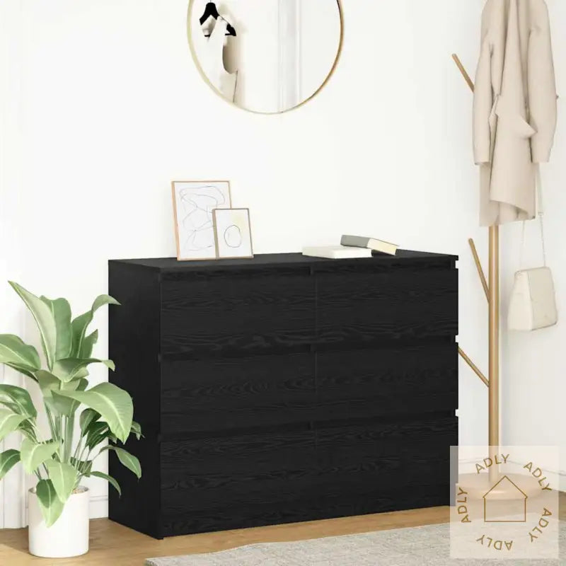 Skjenk Svart Eik 100X35X76 Cm Konstruert Tre
