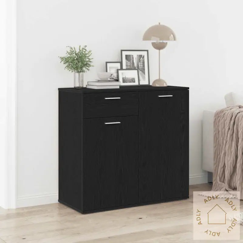 Skjenk Svart Eik 80X36X75 Cm Konstruert Tre