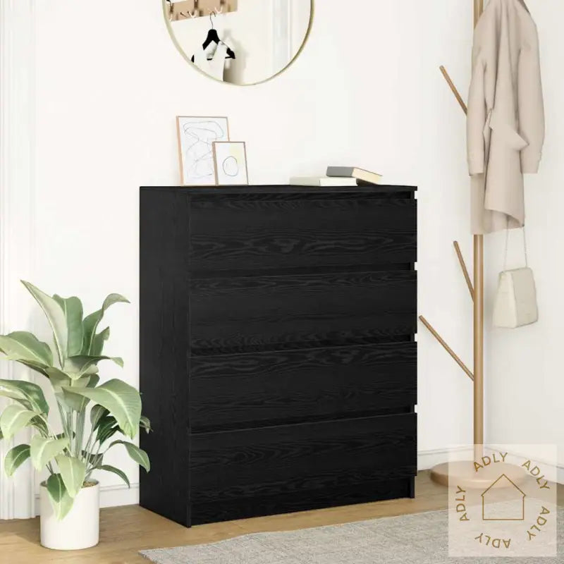 Skjenk Svart Eik 70X34X90 Cm Konstruert Tre