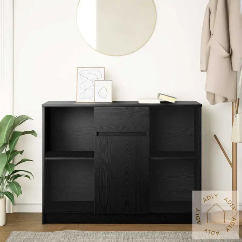 Skjenk Med Skuff Svart Eik 101X35X76 Cm Konstruert Tre