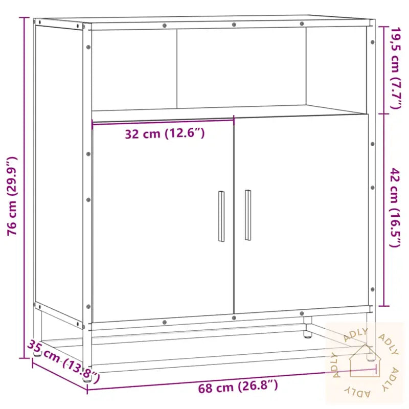 Skjenk Sonoma Eik 68X35X76 Cm Konstruert Tre