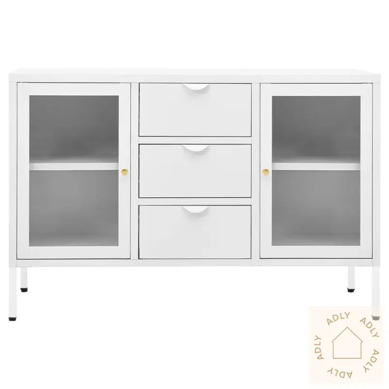 Skjenk Hvit 105X35X70 Cm Stål Og Herdet Glass