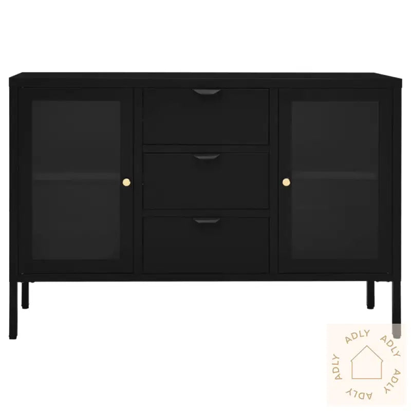 Skjenk Svart 105X35X70 Cm Stål Og Herdet Glass