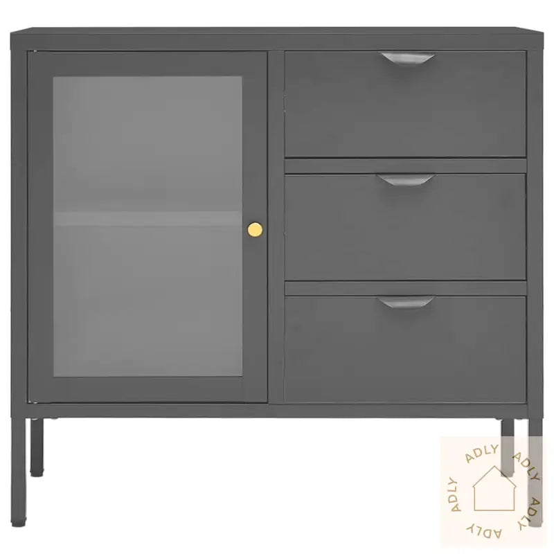 Skjenk Antrasitt 75X35X70 Cm Stål Og Herdet Glass