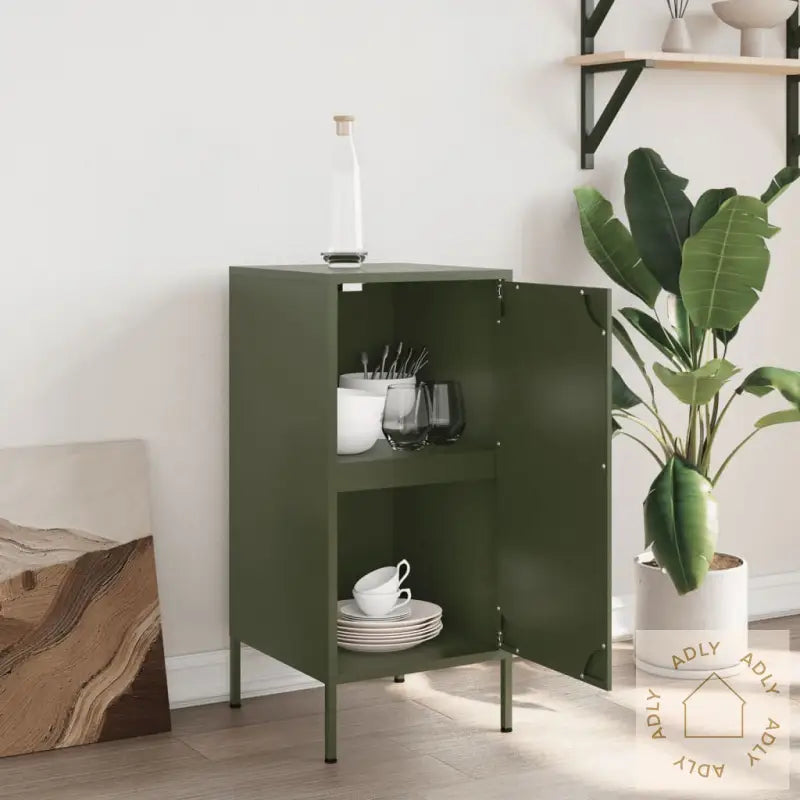 Skjenk Olivengrønn 36X39X79 Cm Stål