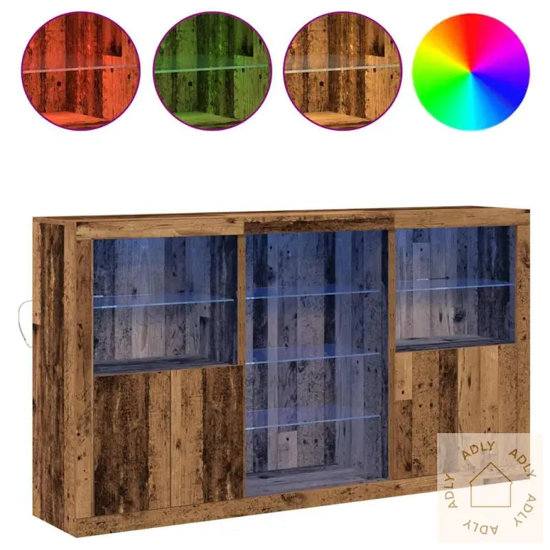 Skjenk Med Led Lys Gammelt Tre 181.5X37X100 Cm Konstruert Tre