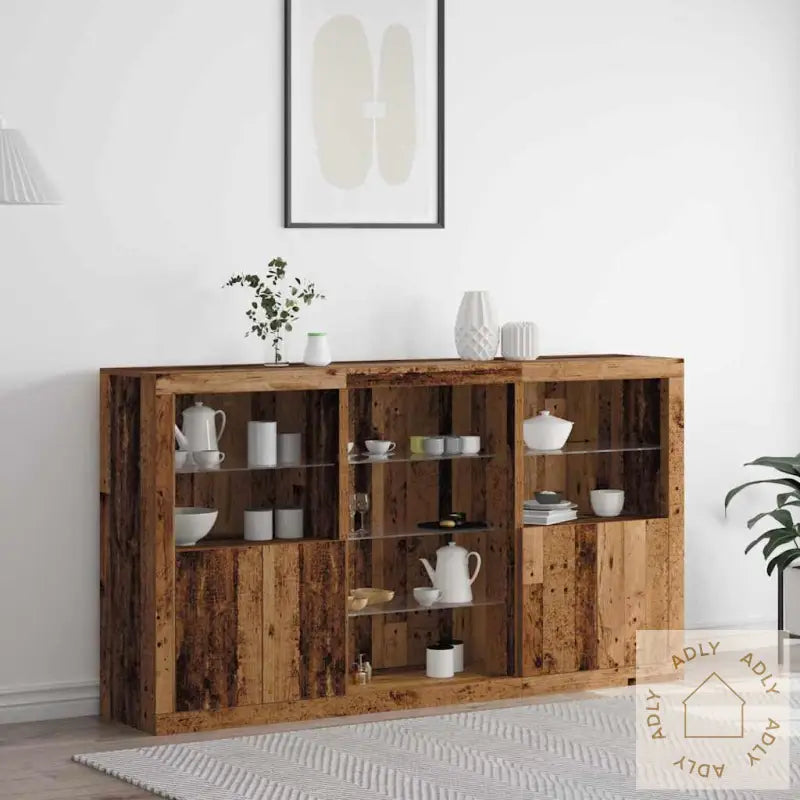 Skjenk Med Led Lys Gammelt Tre 181.5X37X100 Cm Konstruert Tre