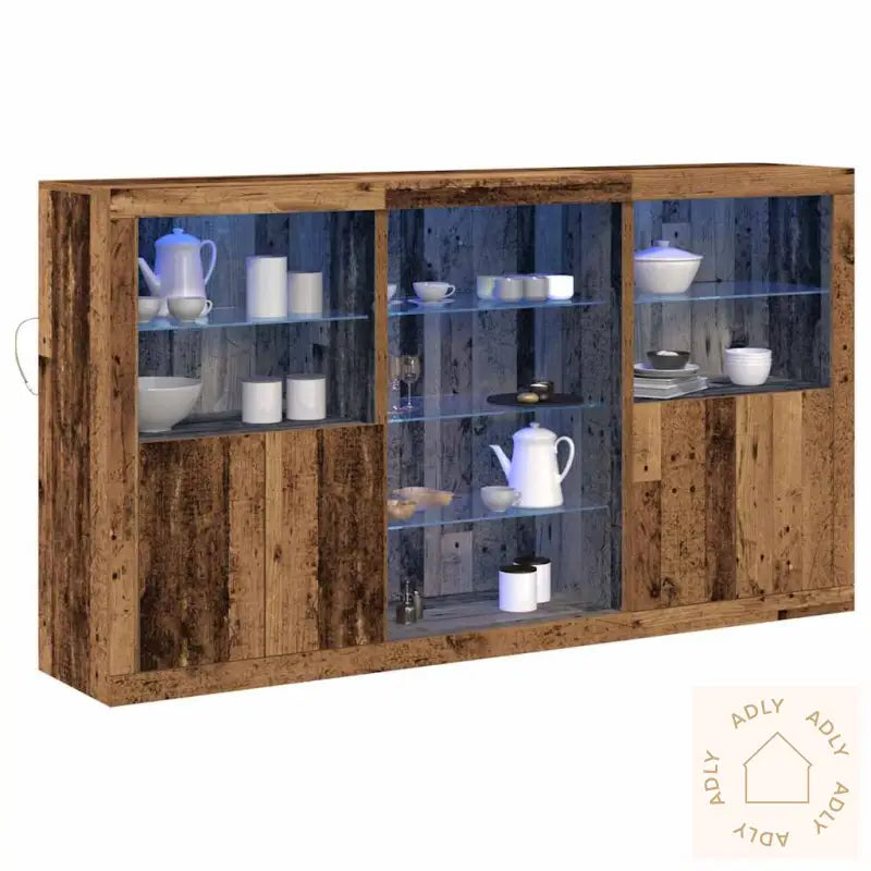 Skjenk Med Led Lys Gammelt Tre 181.5X37X100 Cm Konstruert Tre