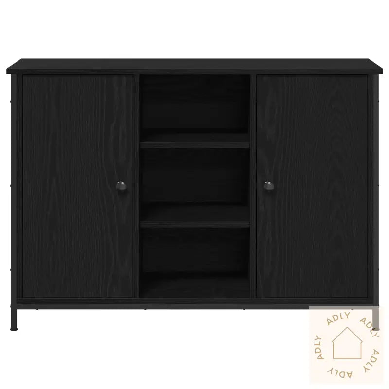 Skap Svart Eik 100X35X70 Cm Konstruert Tre Og Stål