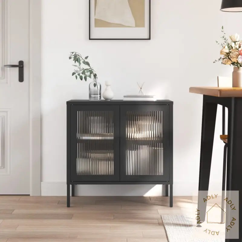 Skjenk Svart 70X35X70 Cm Glass Og Stål