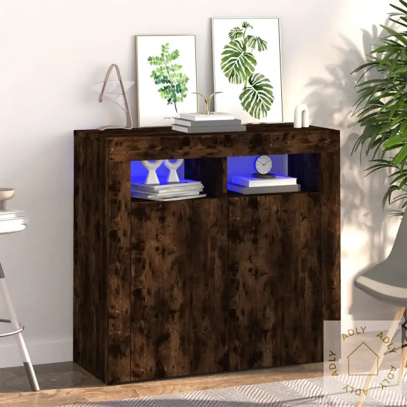 Skjenk Med Led-Lys Røkt Eik 80X35X75 Cm