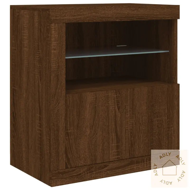 Skjenk Med Led-Lys Brun Eik 181,5X37X67 Cm