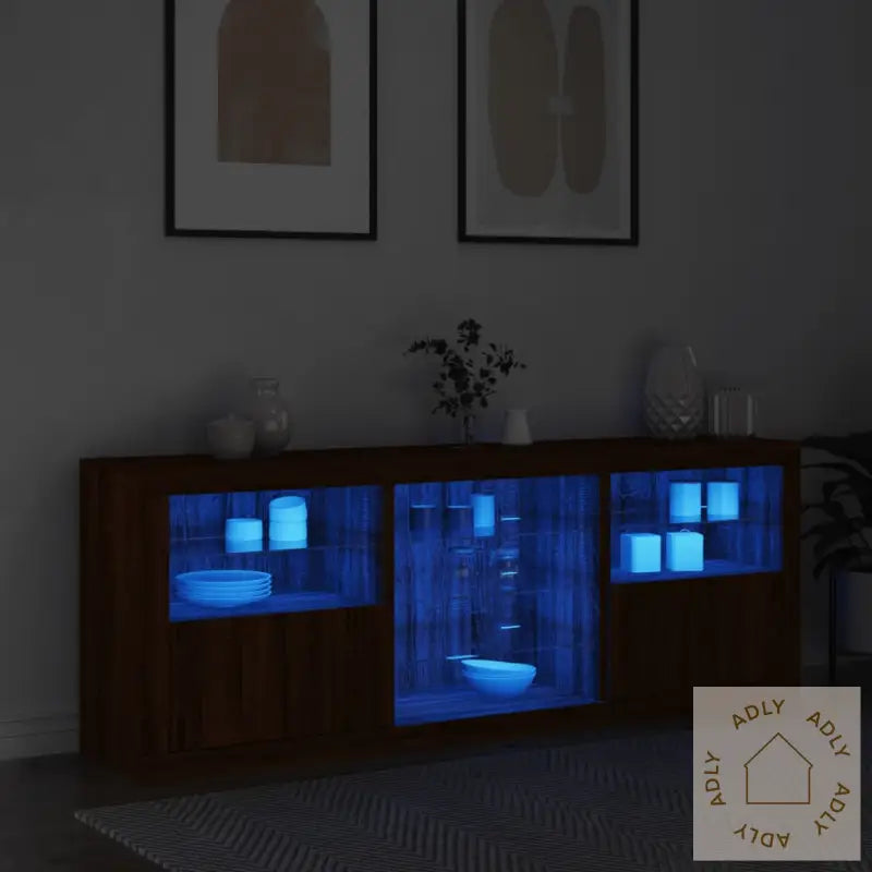Skjenk Med Led-Lys Brun Eik 181,5X37X67 Cm