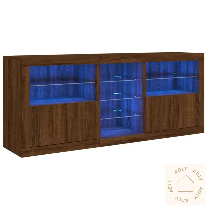 Skjenk Med Led-Lys Brun Eik 181,5X37X67 Cm