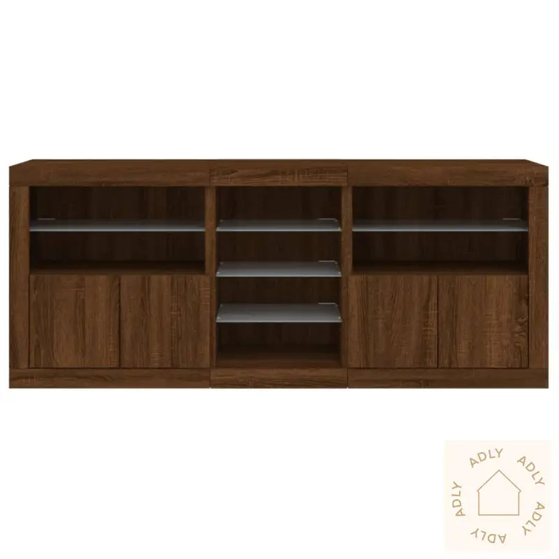 Skjenk Med Led-Lys Brun Eik 181,5X37X67 Cm