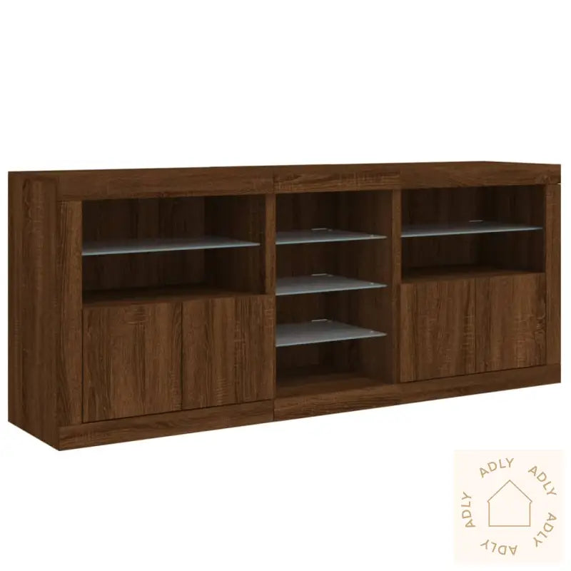 Skjenk Med Led-Lys Brun Eik 181,5X37X67 Cm
