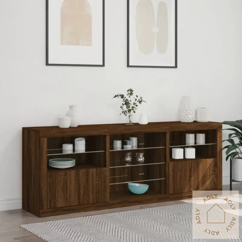 Skjenk Med Led-Lys Brun Eik 181,5X37X67 Cm