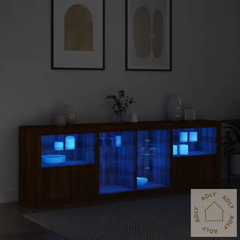 Skjenk Med Led-Lys Brun Eik 202X37X67 Cm