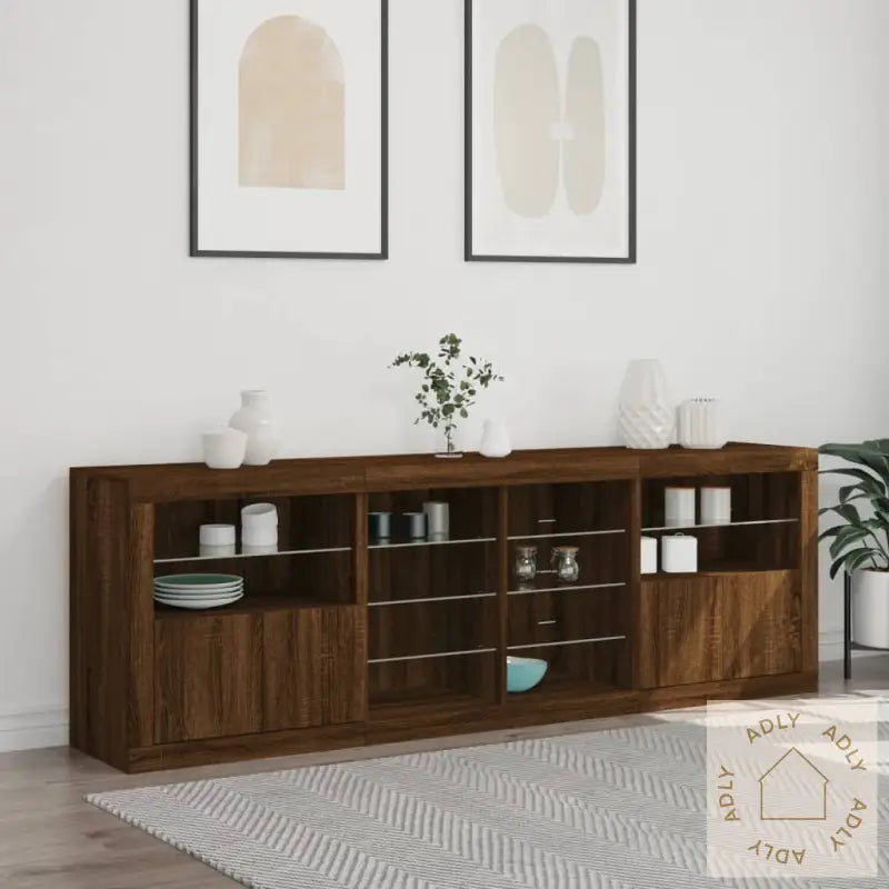 Skjenk Med Led-Lys Brun Eik 202X37X67 Cm