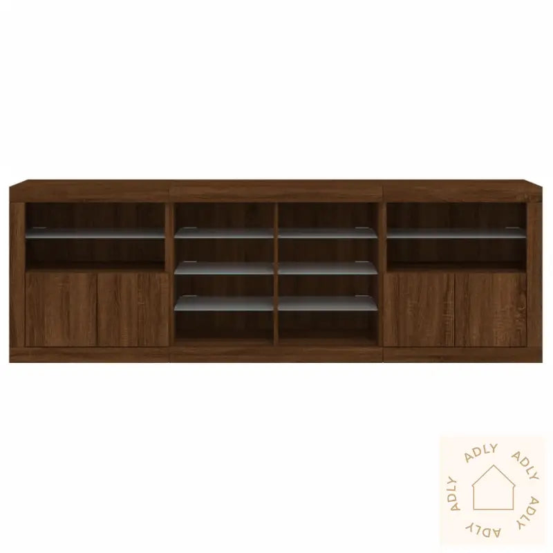 Skjenk Med Led-Lys Brun Eik 202X37X67 Cm