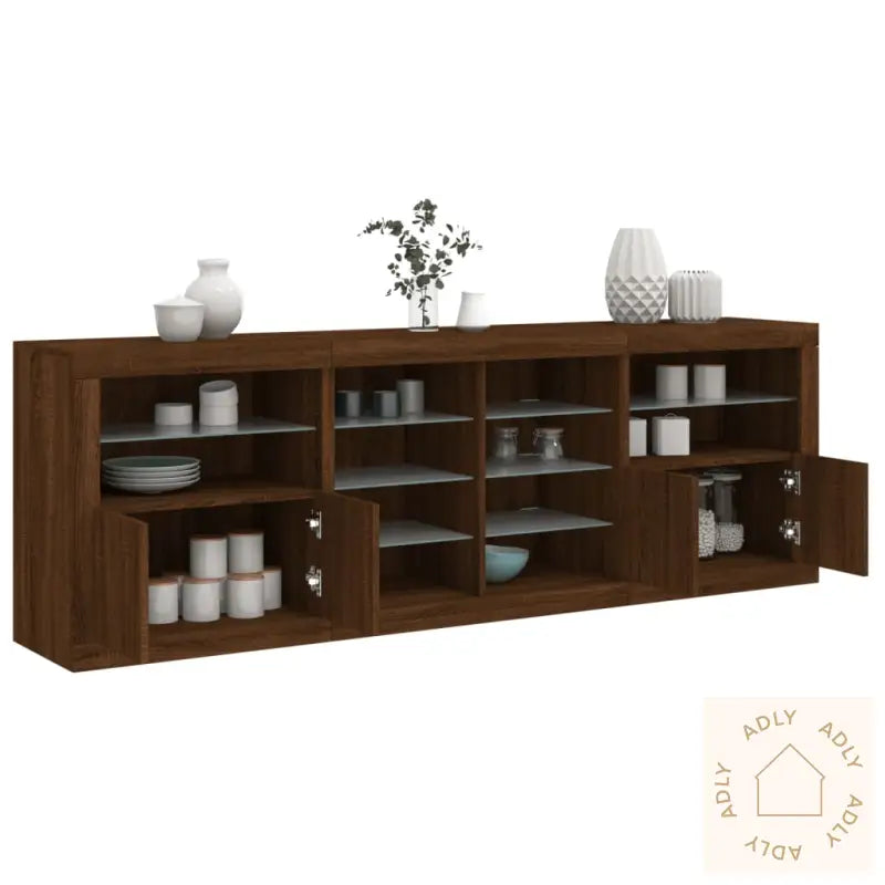 Skjenk Med Led-Lys Brun Eik 202X37X67 Cm