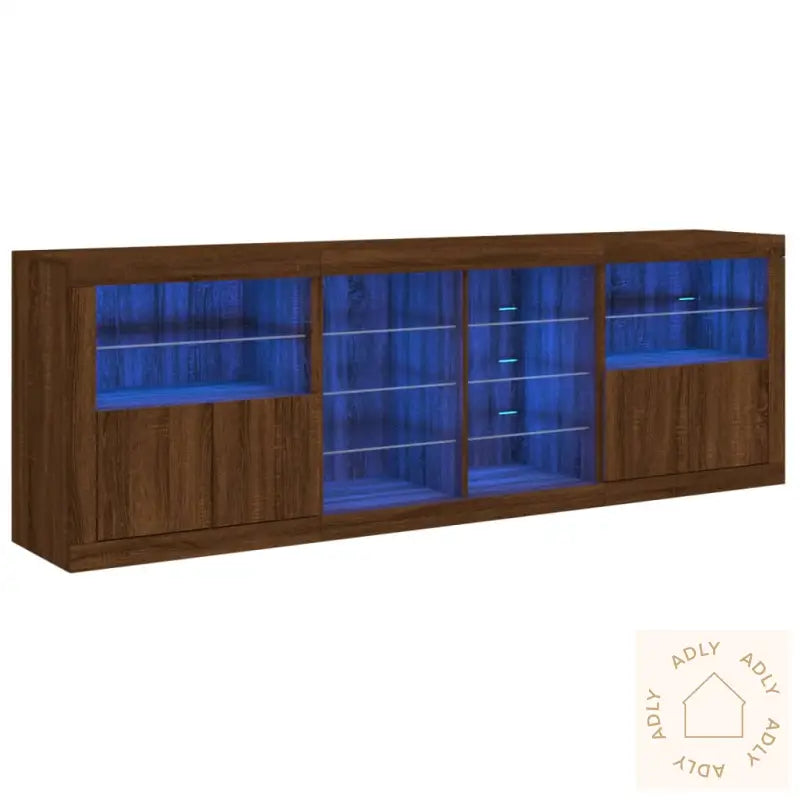 Skjenk Med Led-Lys Brun Eik 202X37X67 Cm