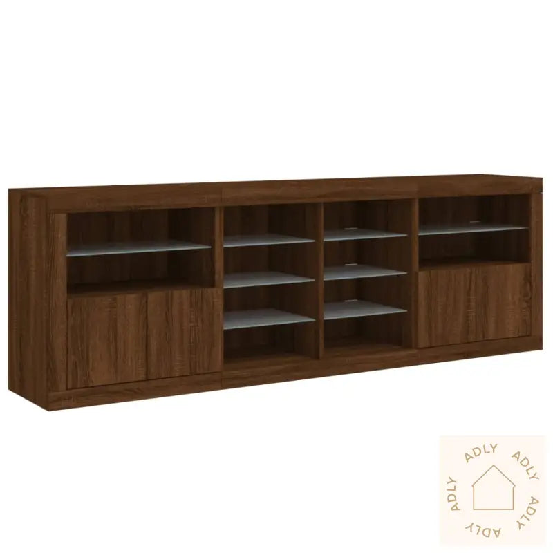 Skjenk Med Led-Lys Brun Eik 202X37X67 Cm