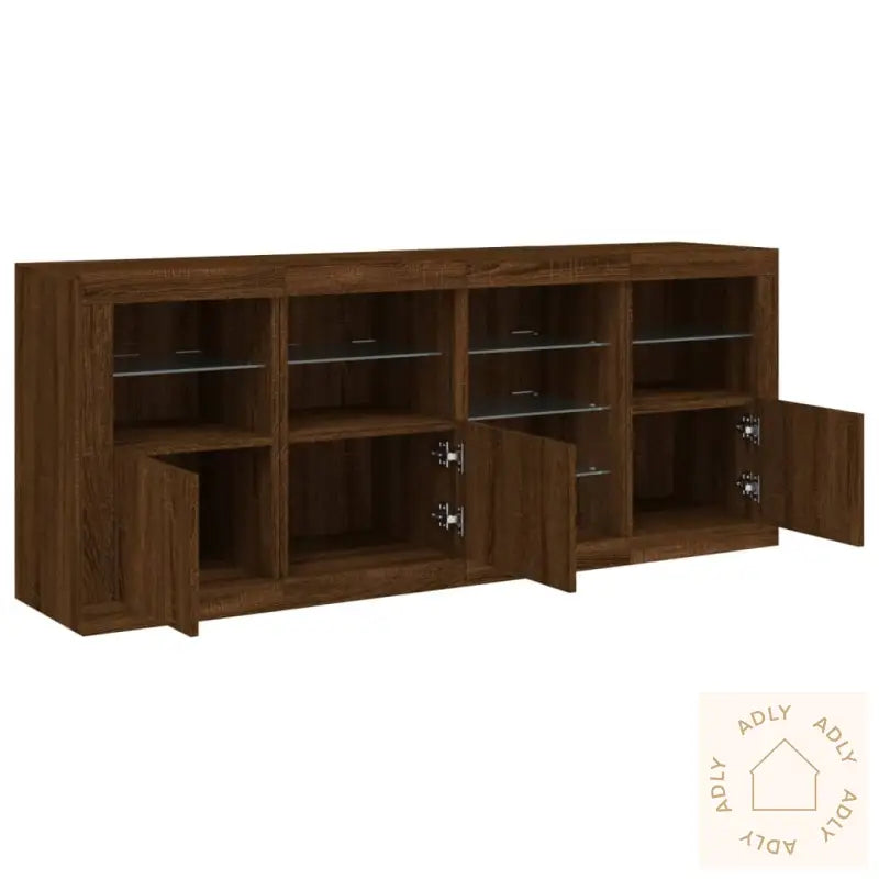 Skjenk Med Led-Lys Brun Eik 164X37X67 Cm