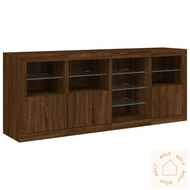 Skjenk Med Led-Lys Brun Eik 164X37X67 Cm