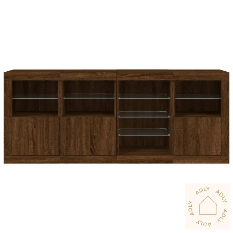Skjenk Med Led-Lys Brun Eik 164X37X67 Cm