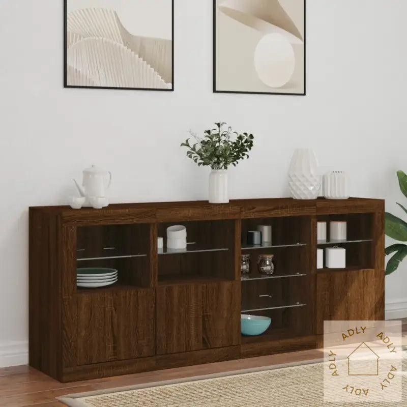 Skjenk Med Led-Lys Brun Eik 164X37X67 Cm