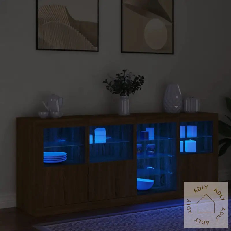 Skjenk Med Led-Lys Brun Eik 164X37X67 Cm